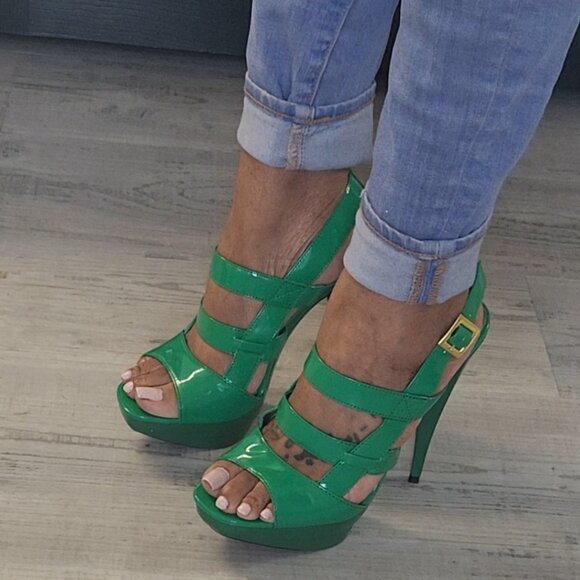 True Green Platform Open Toe Heels Size 7.5 - Picture 4 of 7